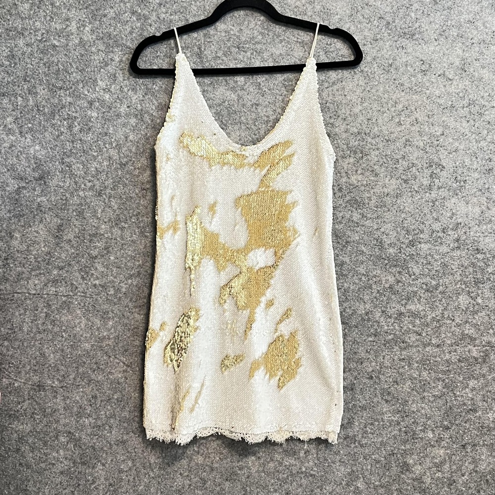 Intimately Free People Dress Womens XS White Gold Sequin Homecoming Mini Dress